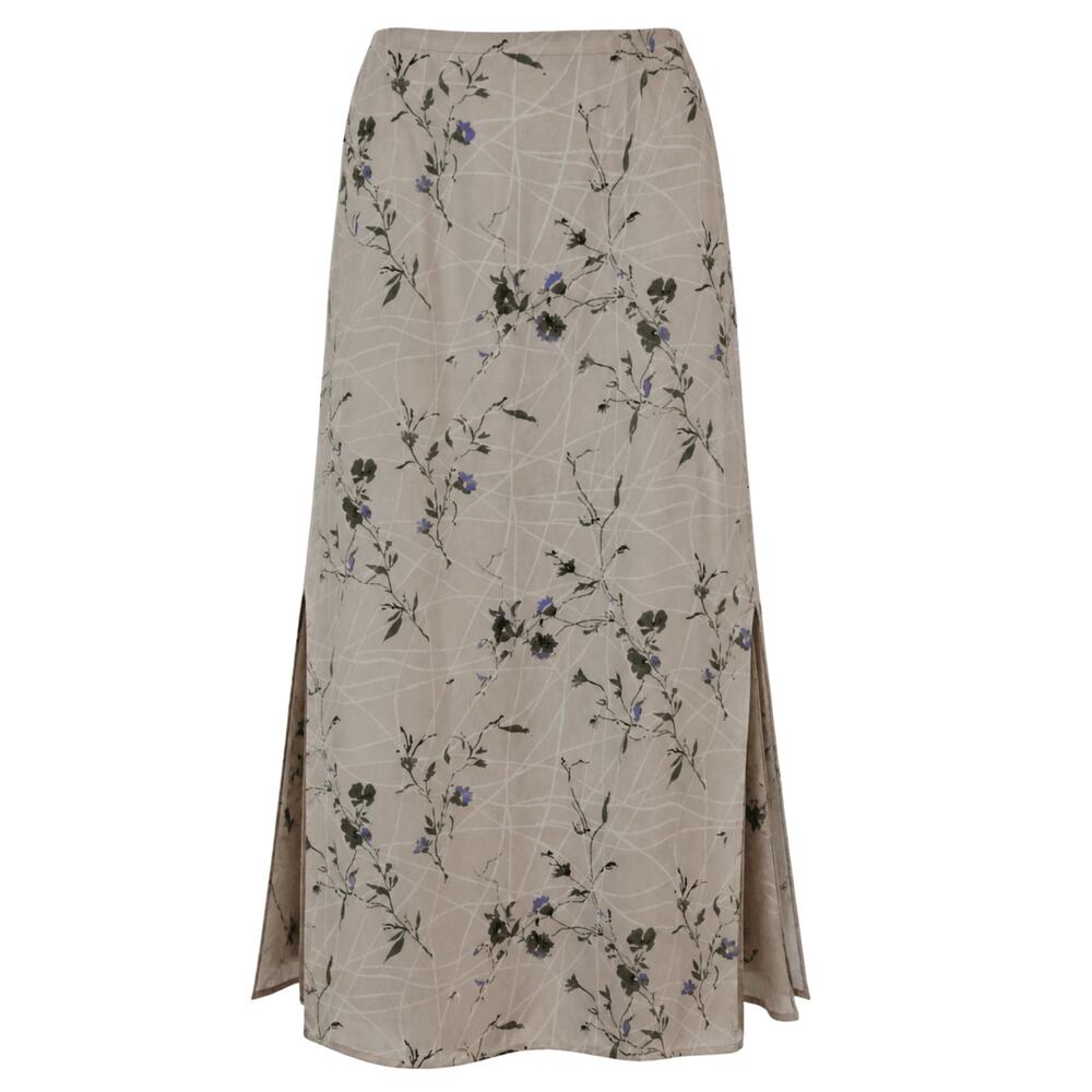 Kathy Ireland Women's Skirt Sz XL Floral Print Ankle Length Off White Khaki